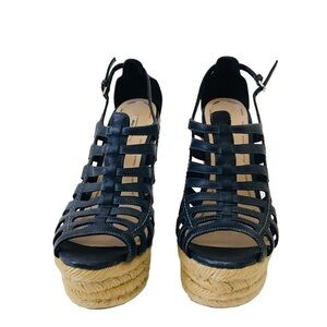 Miu‎ Miu Wedge espadrilles sandals size 37.5 Navy Blue
